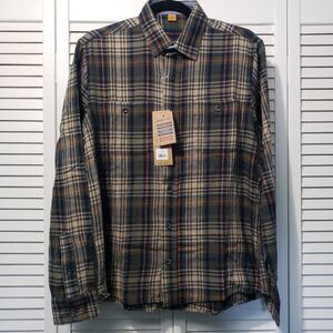 Tailor Vintage Flannel Button Down Shirt Men's Small Army Green Plaid Stretch